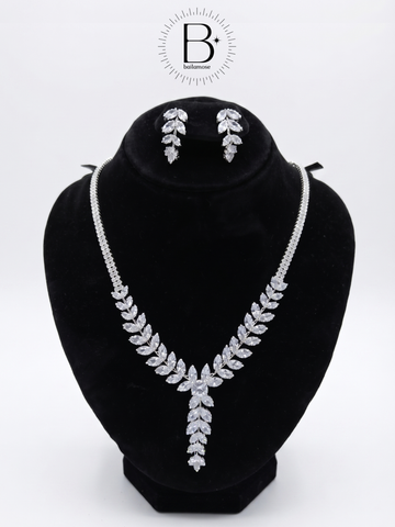 Handmade Sparkling Leaf Bridal Pendant Necklace And Earrings