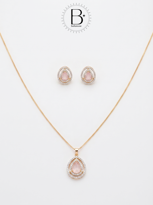 Lab Grown Morganite Pear Halo Necklace