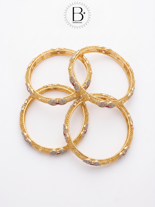 Royal Crimson Bow Bangle Set