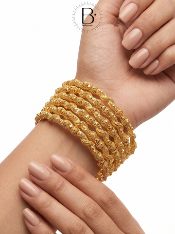 Golden Filigree Twist Bangle Set
