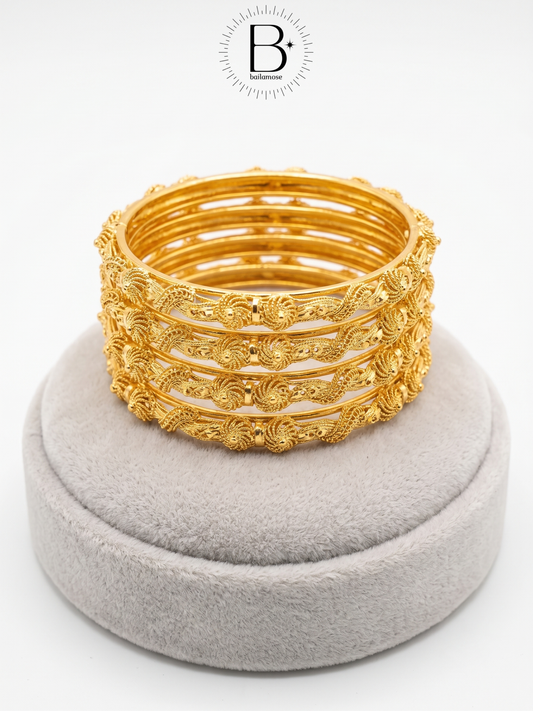 Golden Filigree Twist Bangle Set