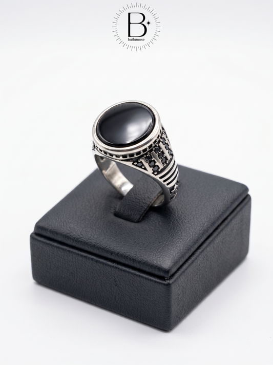 Men's Silver Onyx-Style Statement Ring