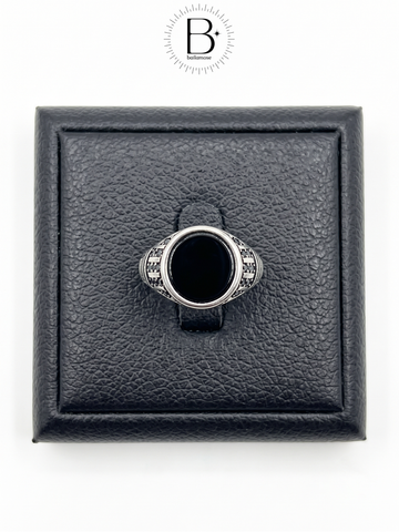 Men's Silver Onyx-Style Statement Ring