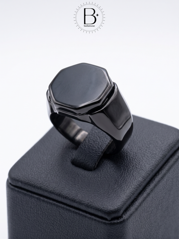 Men's Black Octagonal Signet Ring