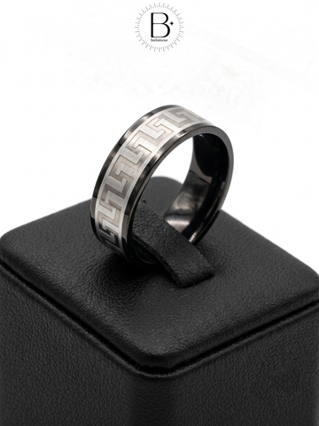 Men's Two-Tone Greek Key Band Ring