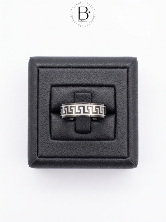 Men's Two-Tone Greek Key Band Ring