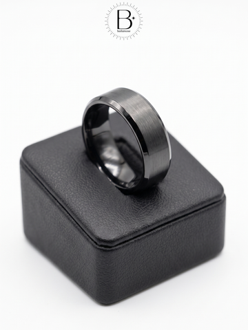 Men's Black Beveled Band Ring