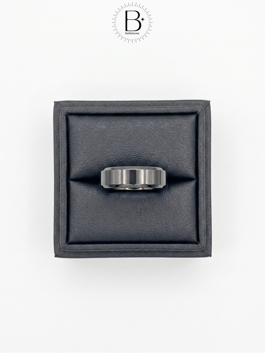 Men's Black Beveled Band Ring